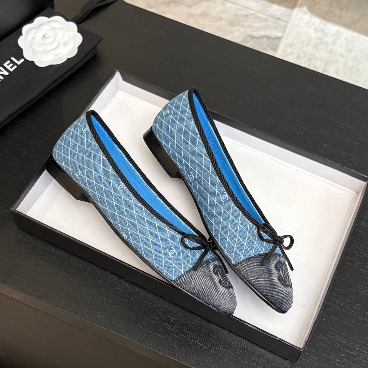 BALLET FLATS IN LIGHT BLUE MIX BLACK MONOGRAM DENIM - 35