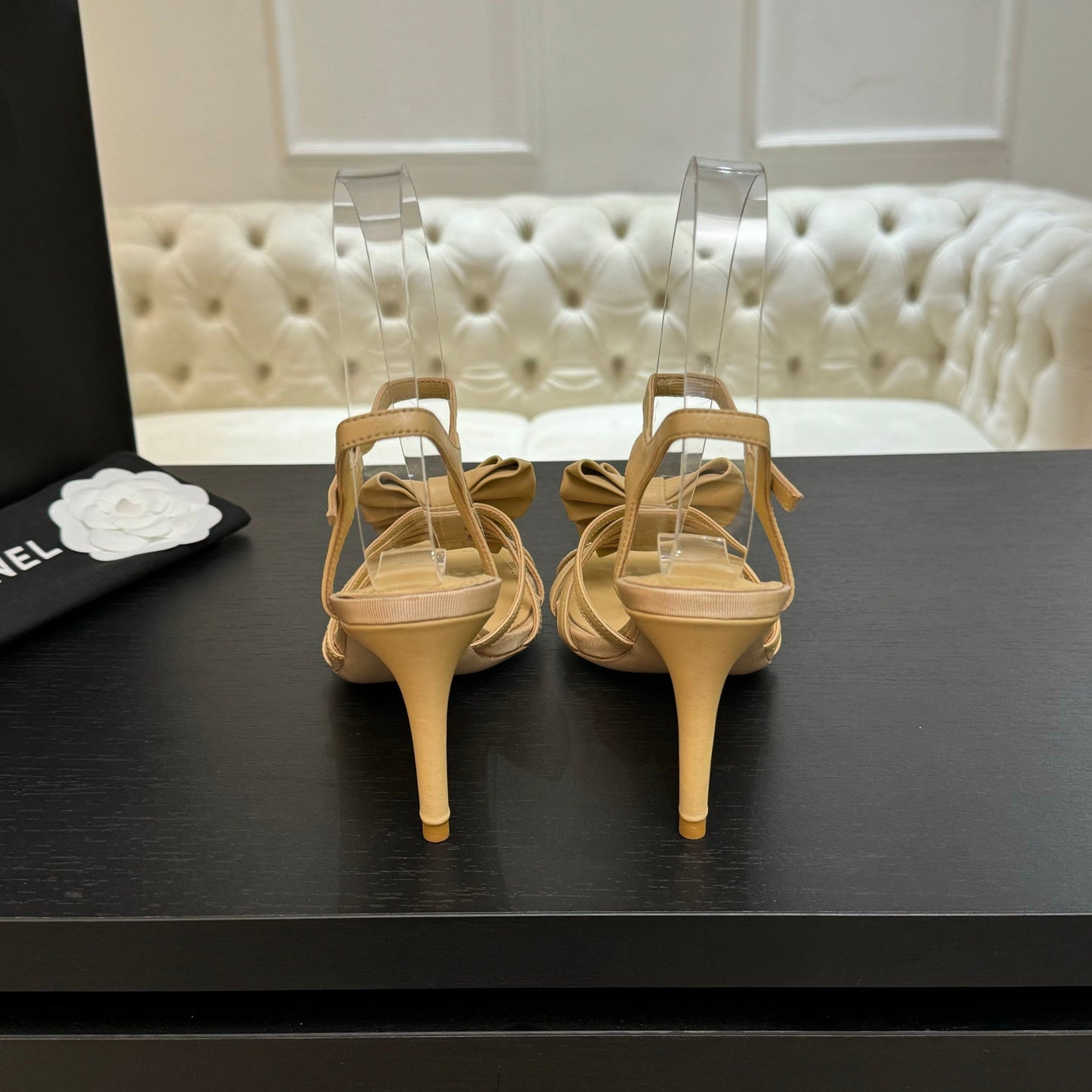 HIGH HEEL SANDAL WITH BOW IN BEIGE LAMBSKIN - 35