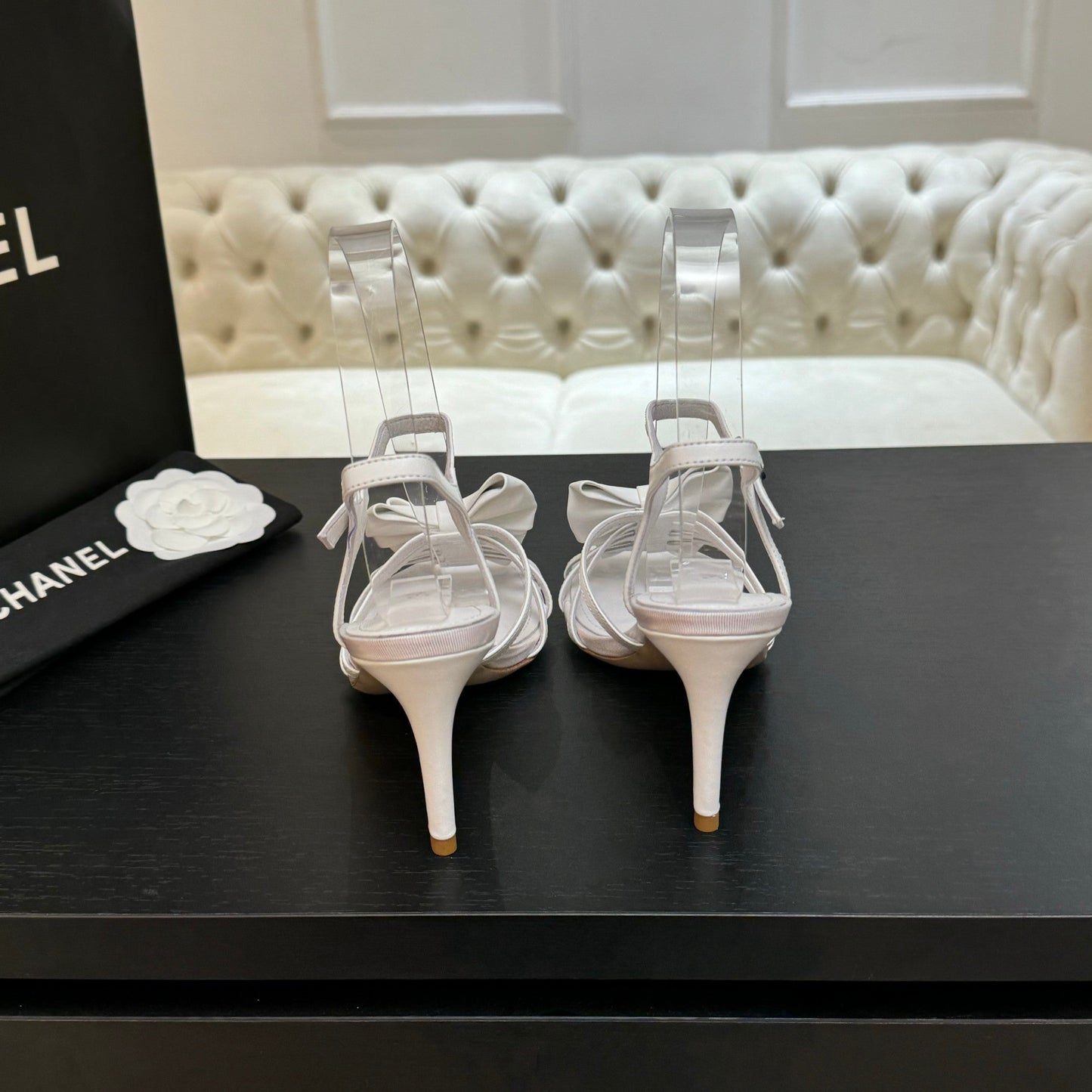 HIGH HEEL SANDAL WITH BOW IN WHITE LAMBSKIN - 35