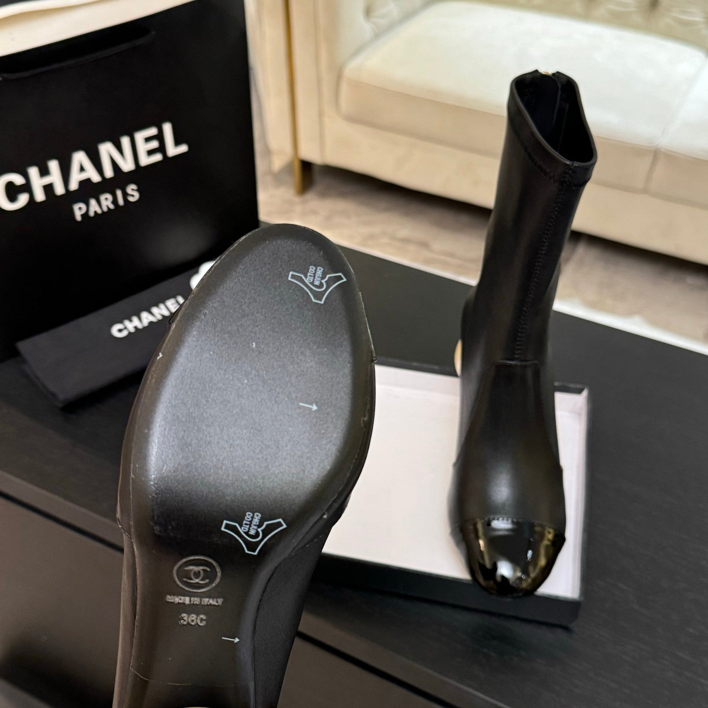 CC PEARL BOOTS 65MM IN BLACK CALFSKIN - 35