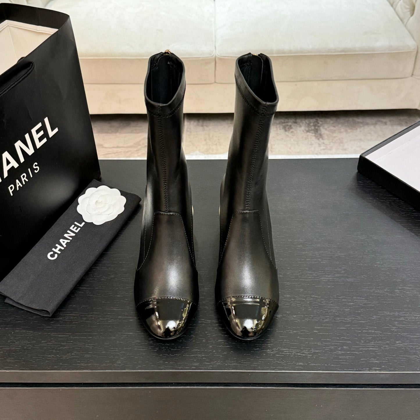 CC PEARL BOOTS 65MM IN BLACK CALFSKIN - 35