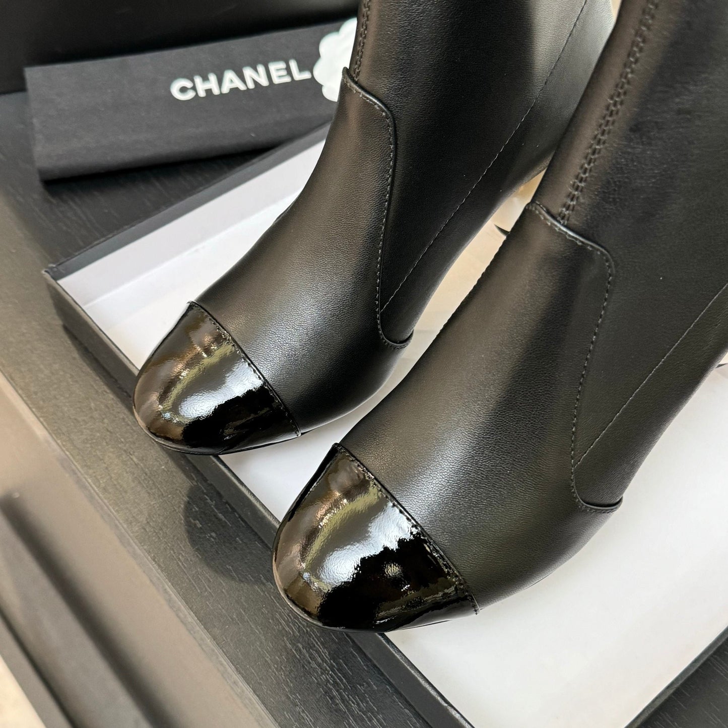 CC PEARL BOOTS 65MM IN BLACK CALFSKIN - 35