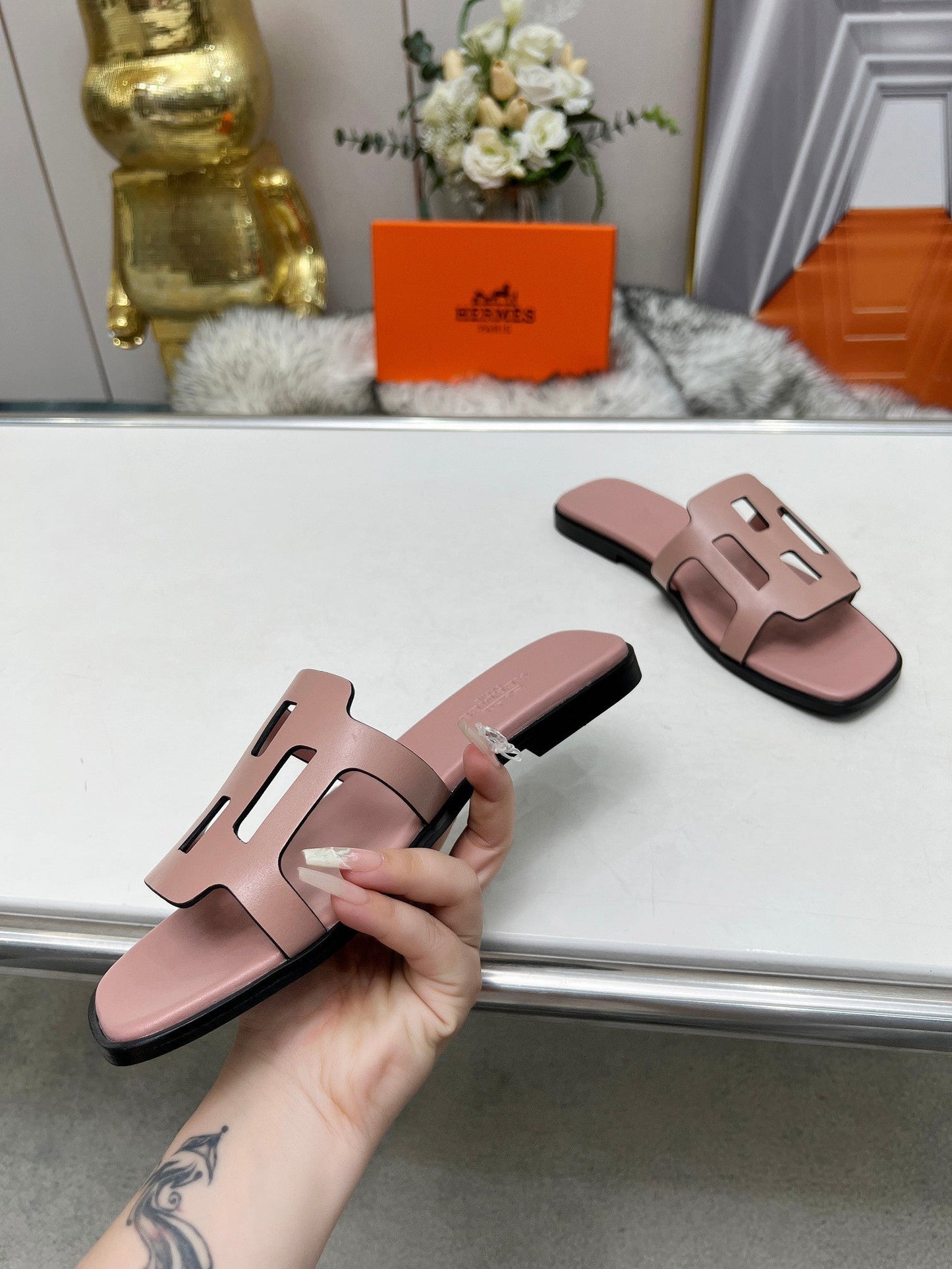 FLATFORM SANDAL LIGHT PINK CALFSKIN - 35