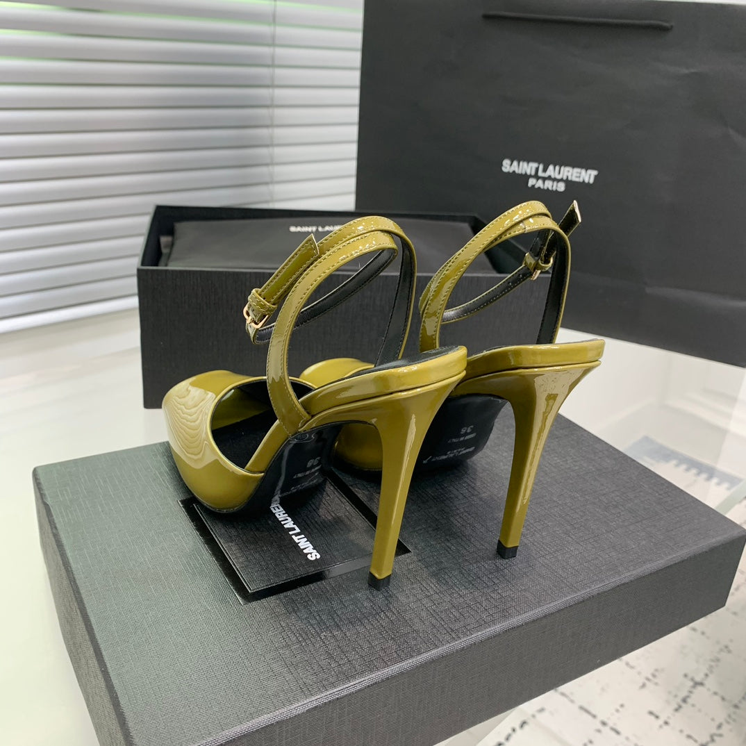 SL FISH MOUTH SANDAL PUMP LEMON POLISHED CALFSKIN - 35