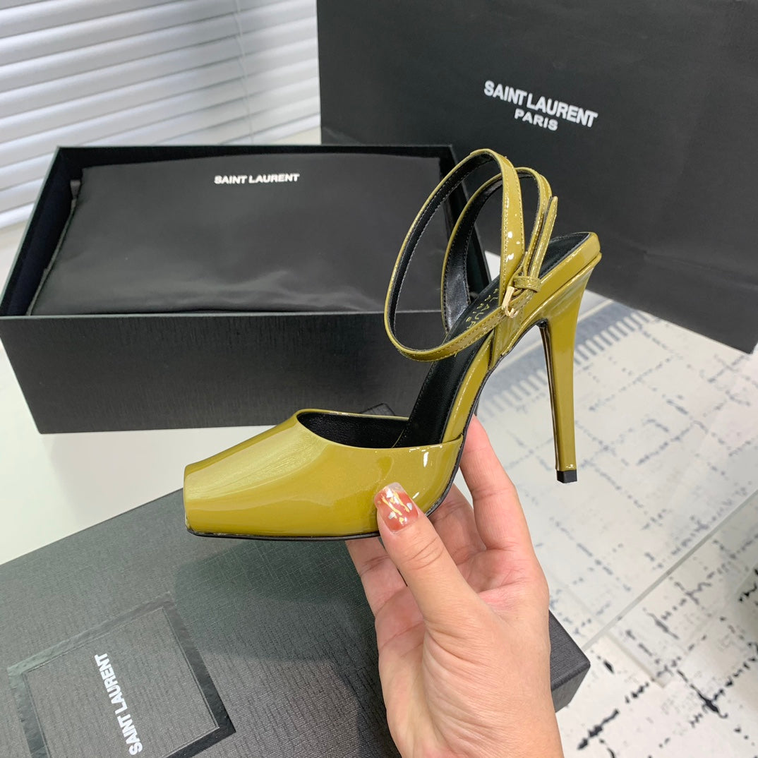 SL FISH MOUTH SANDAL PUMP LEMON POLISHED CALFSKIN - 35