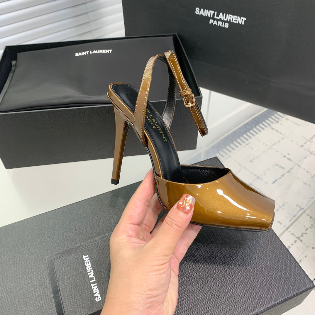 SL FISH MOUTH SANDAL PUMP BRONZE POLISHED CALFSKIN - 35
