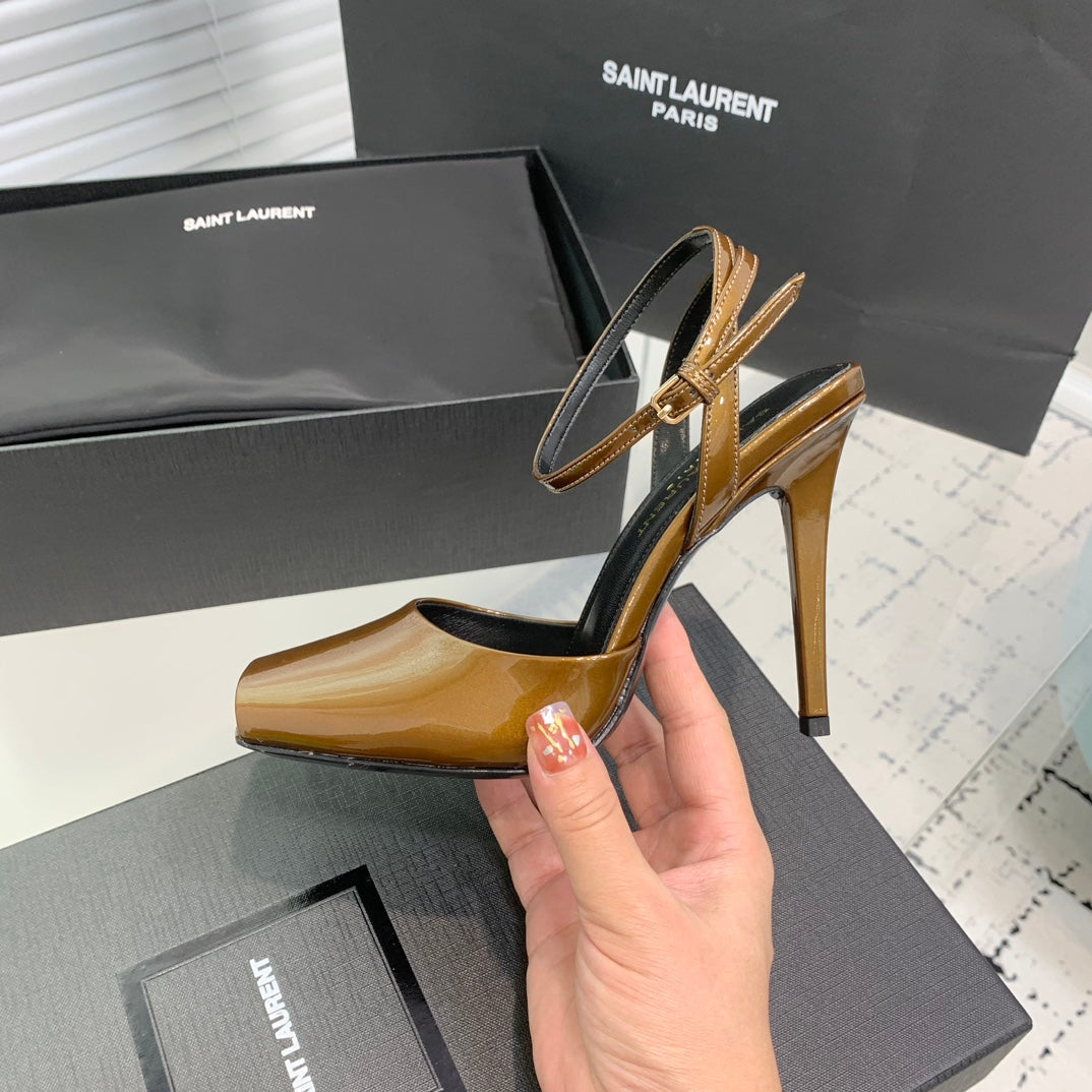 SL FISH MOUTH SANDAL PUMP BRONZE POLISHED CALFSKIN - 35