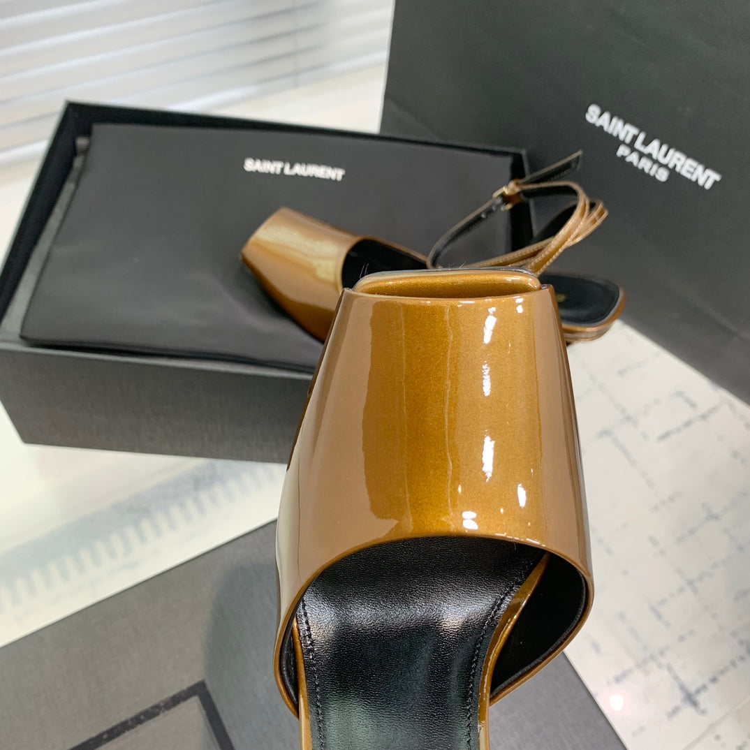 SL FISH MOUTH SANDAL PUMP BRONZE POLISHED CALFSKIN - 35