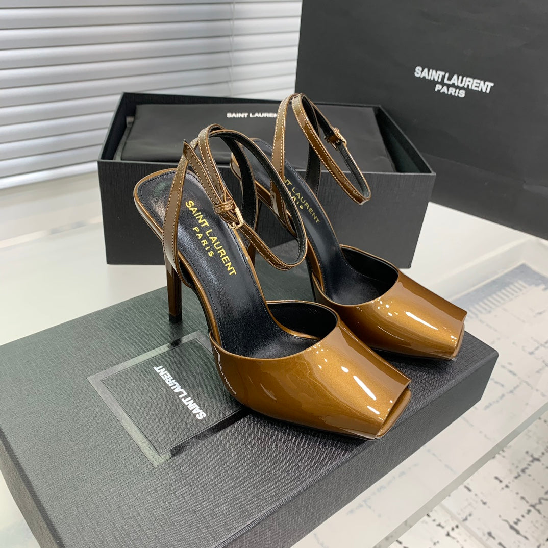 SL FISH MOUTH SANDAL PUMP BRONZE POLISHED CALFSKIN - 35