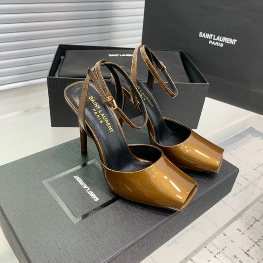 SL FISH MOUTH SANDAL PUMP BRONZE POLISHED CALFSKIN - 35