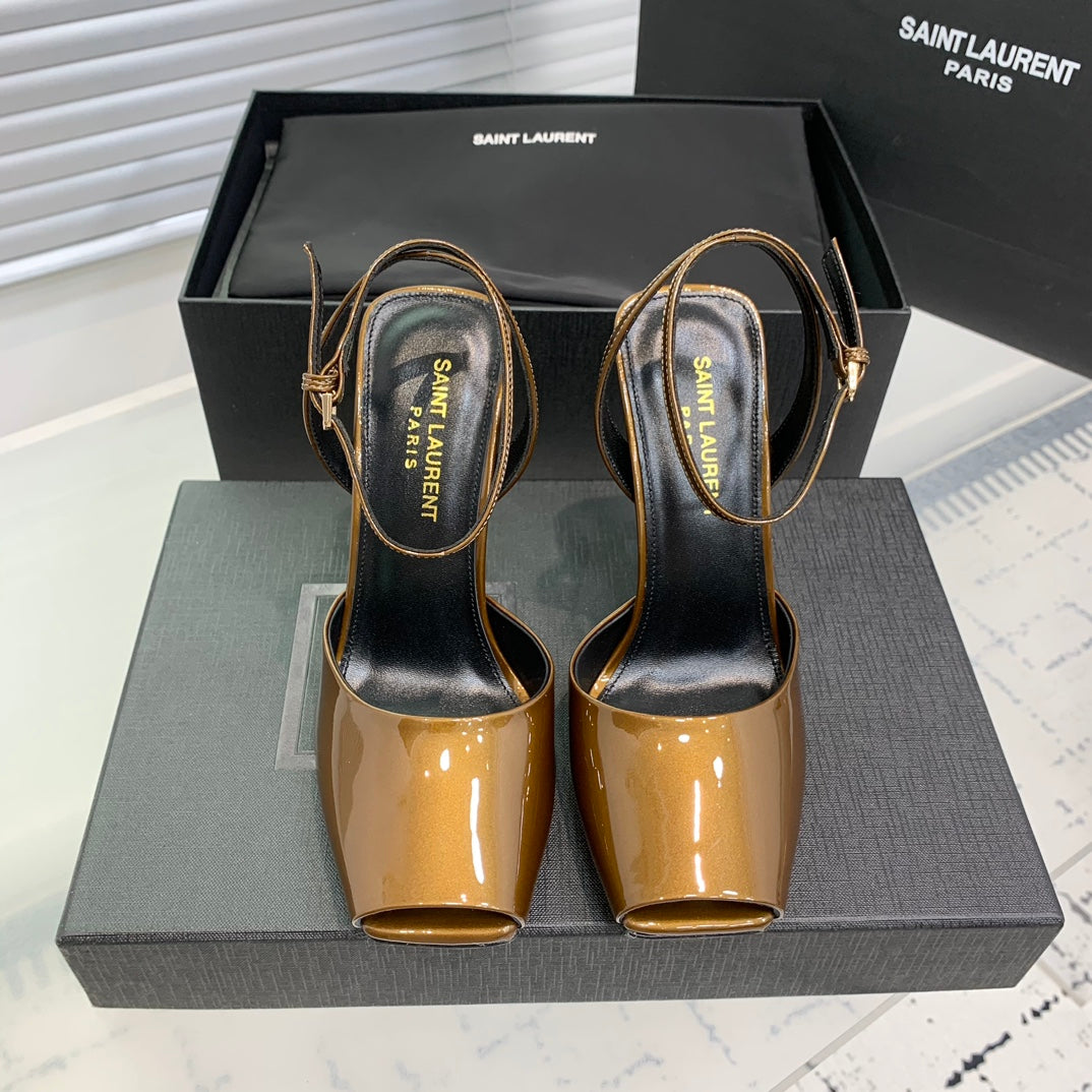 SL FISH MOUTH SANDAL PUMP BRONZE POLISHED CALFSKIN - 35