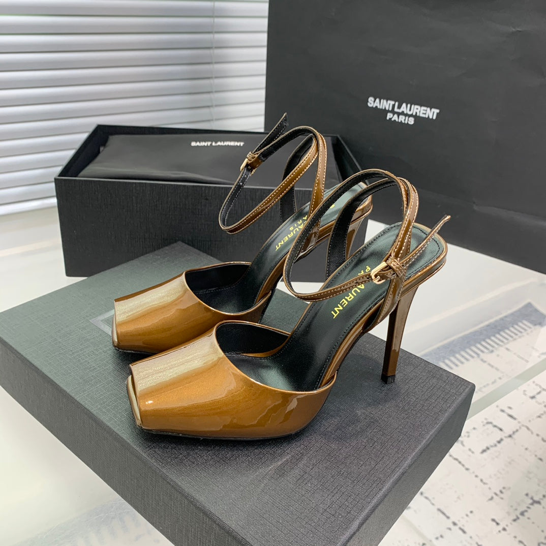 SL FISH MOUTH SANDAL PUMP BRONZE POLISHED CALFSKIN - 35