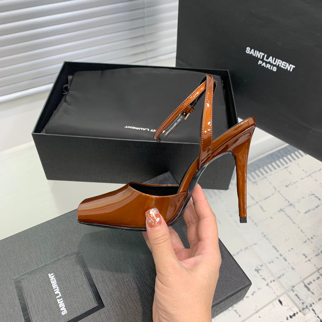 SL FISH MOUTH SANDAL PUMP OCHRE POLISHED CALFSKIN - 35