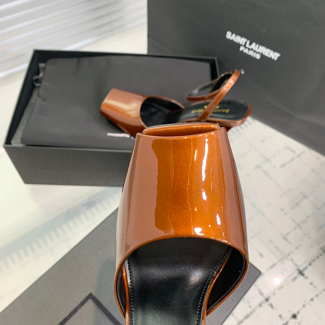 SL FISH MOUTH SANDAL PUMP OCHRE POLISHED CALFSKIN - 35