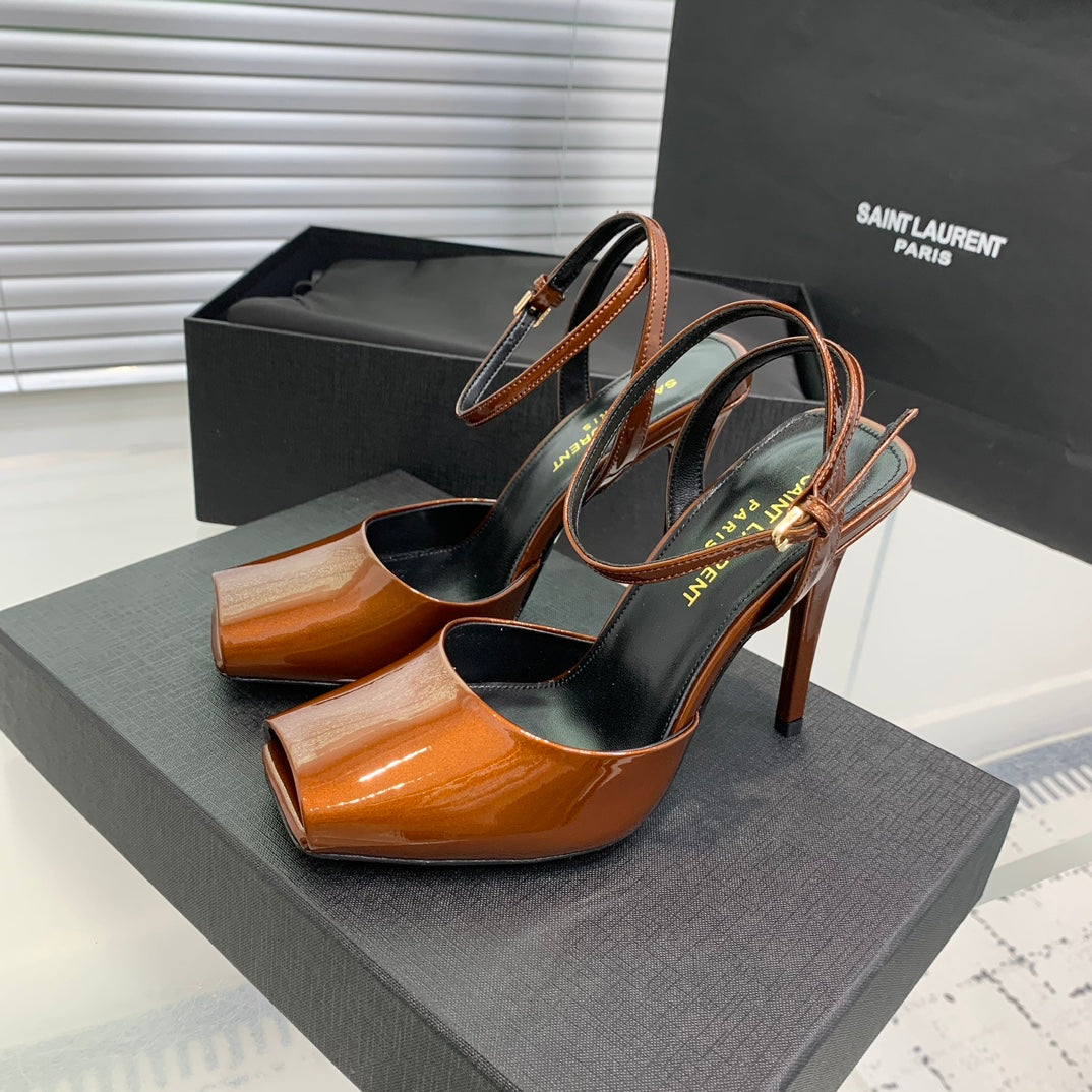 SL FISH MOUTH SANDAL PUMP OCHRE POLISHED CALFSKIN - 35