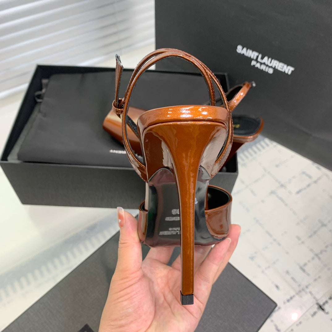 SL FISH MOUTH SANDAL PUMP OCHRE POLISHED CALFSKIN - 35