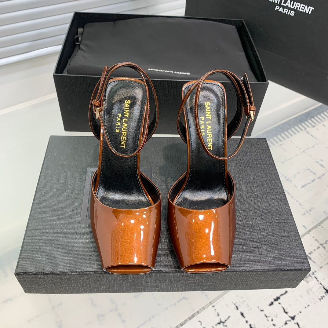 SL FISH MOUTH SANDAL PUMP OCHRE POLISHED CALFSKIN - 35