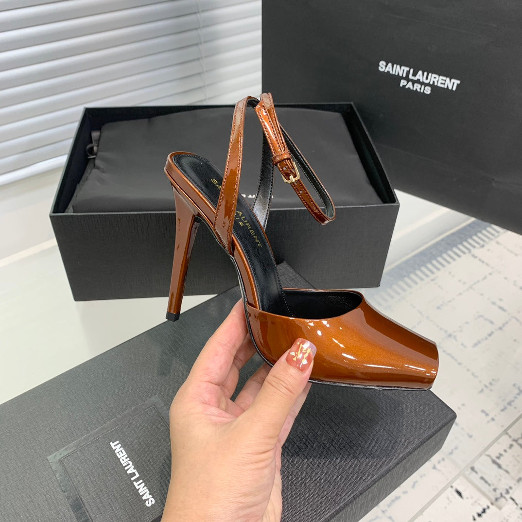 SL FISH MOUTH SANDAL PUMP OCHRE POLISHED CALFSKIN - 35