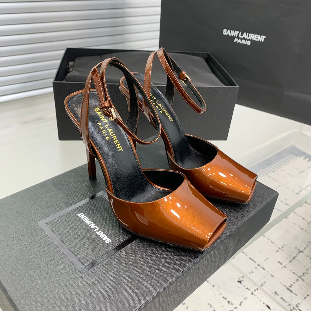 SL FISH MOUTH SANDAL PUMP OCHRE POLISHED CALFSKIN - 35