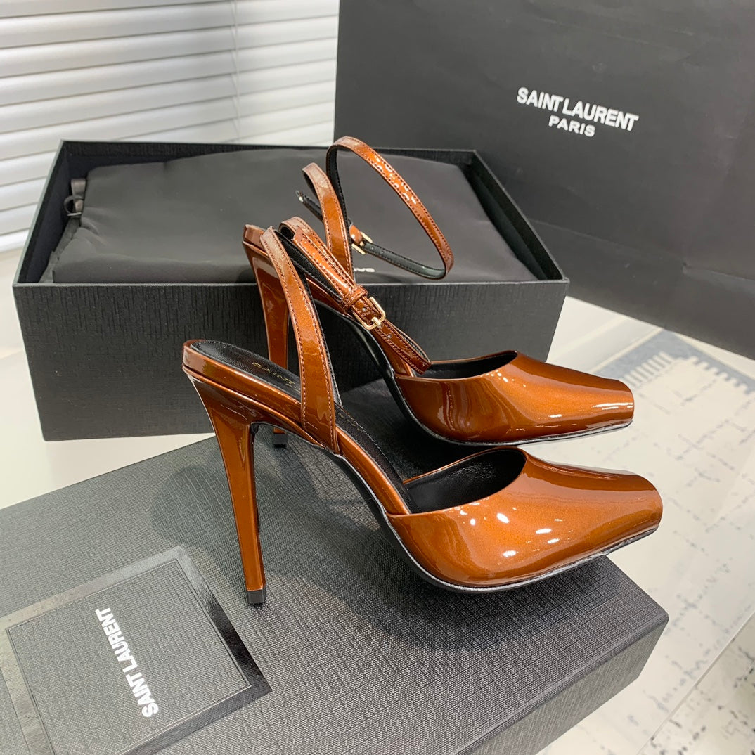 SL FISH MOUTH SANDAL PUMP OCHRE POLISHED CALFSKIN - 35