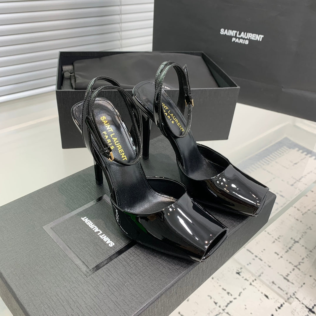 SL FISH MOUTH SANDAL PUMP BLACK POLISHED CALFSKIN - 35