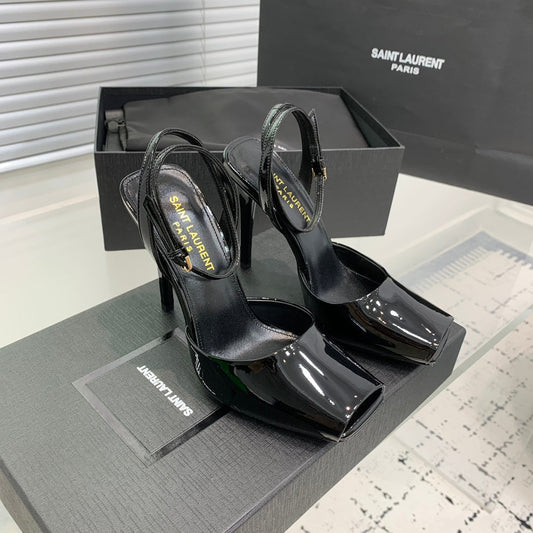 SL FISH MOUTH SANDAL PUMP BLACK POLISHED CALFSKIN - 35