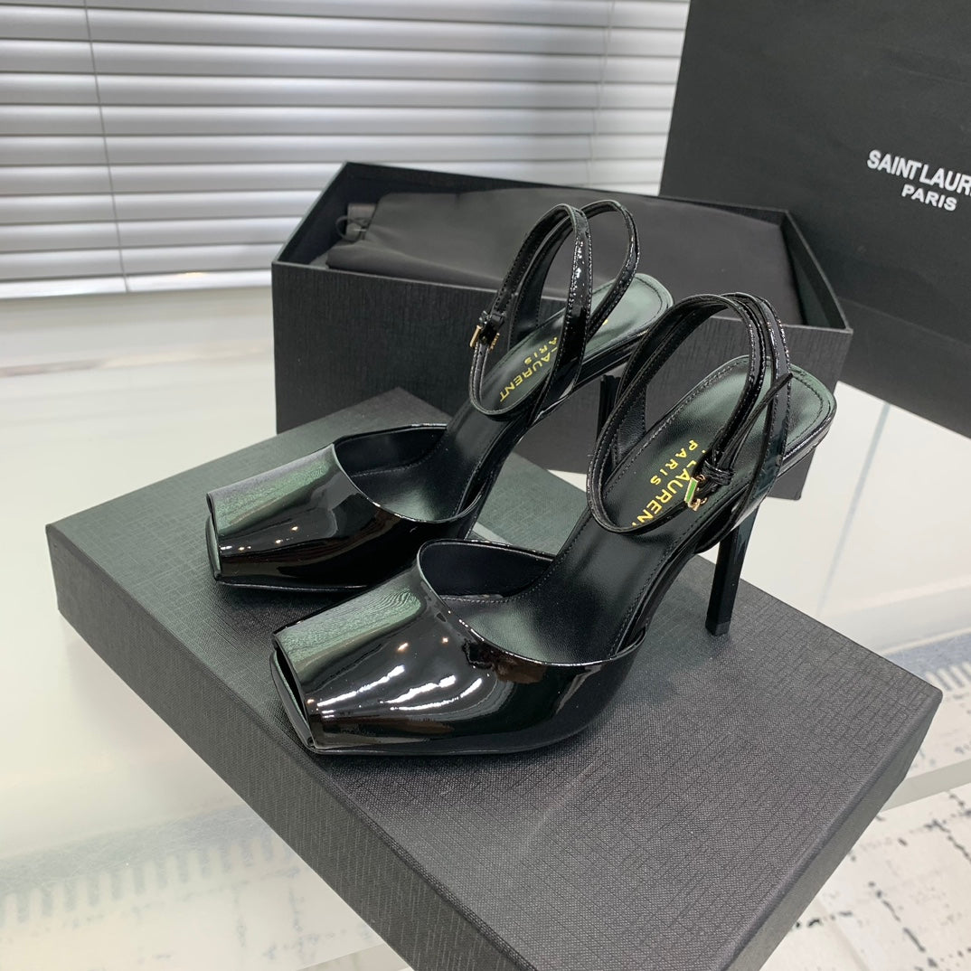 SL FISH MOUTH SANDAL PUMP BLACK POLISHED CALFSKIN - 35