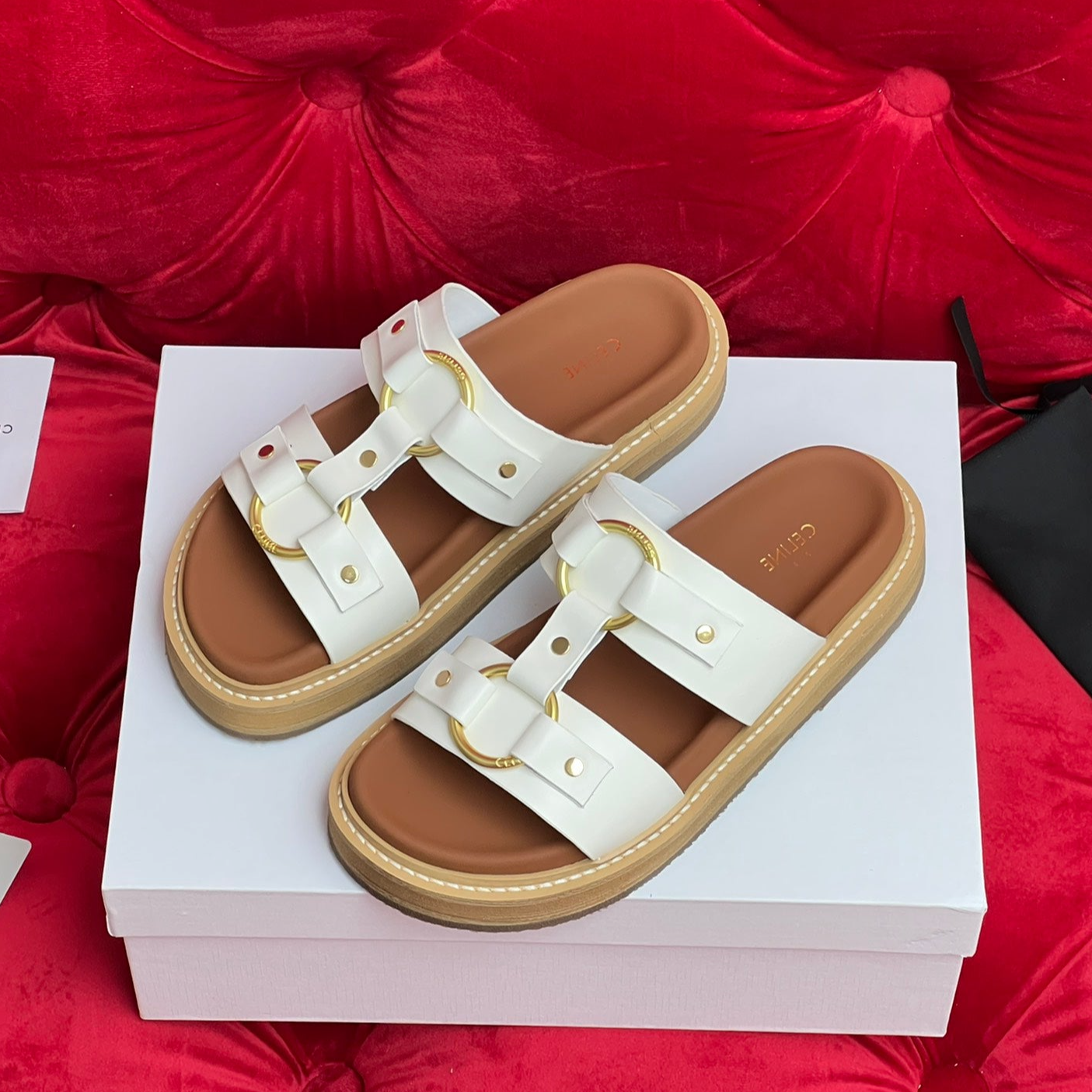 Sandal Flat White Brown Canvas - 35