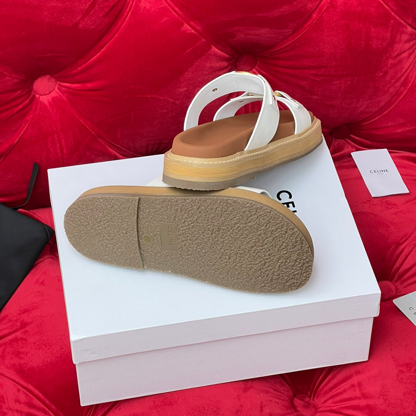 Sandal Flat White Brown Canvas - 35