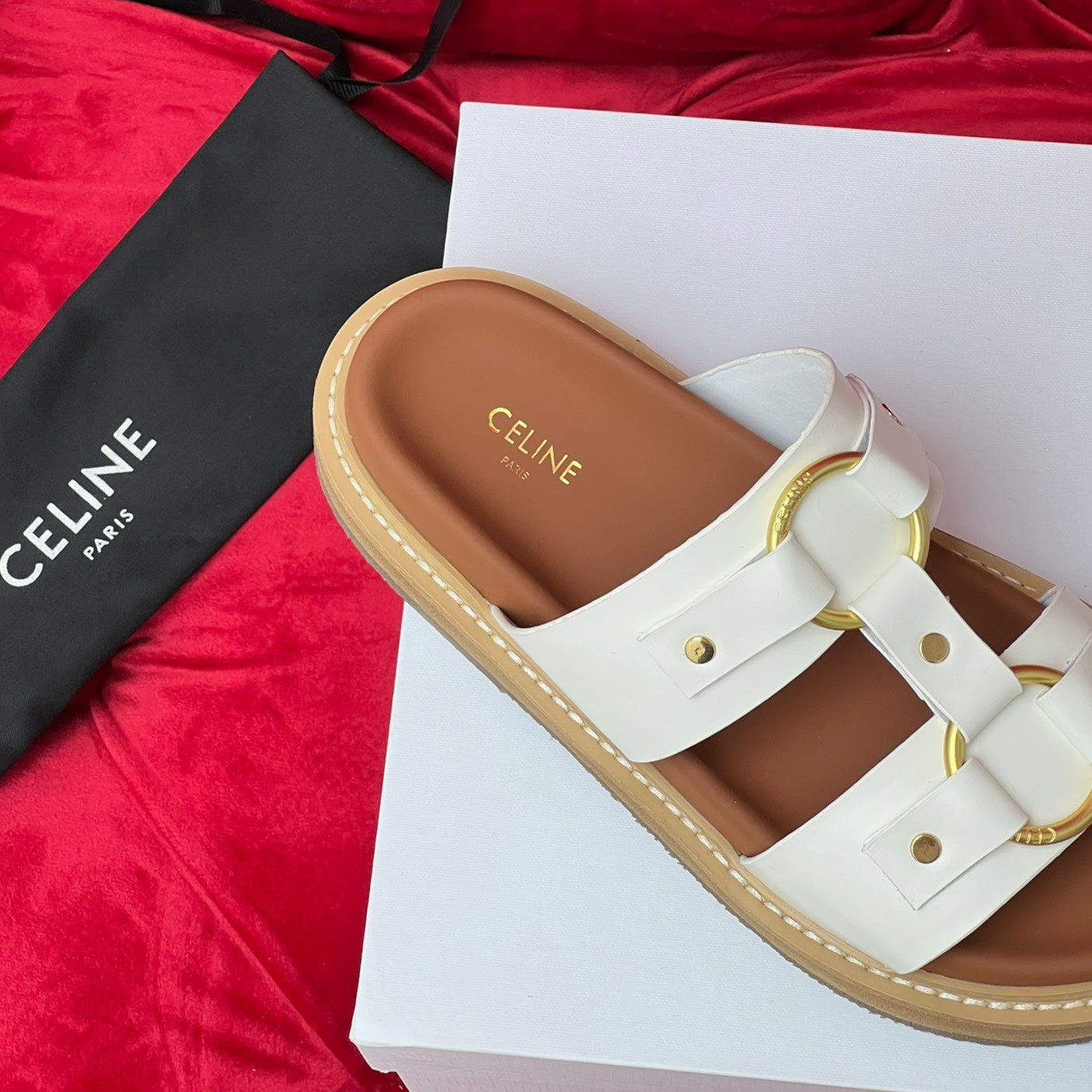 Sandal Flat White Brown Canvas - 35