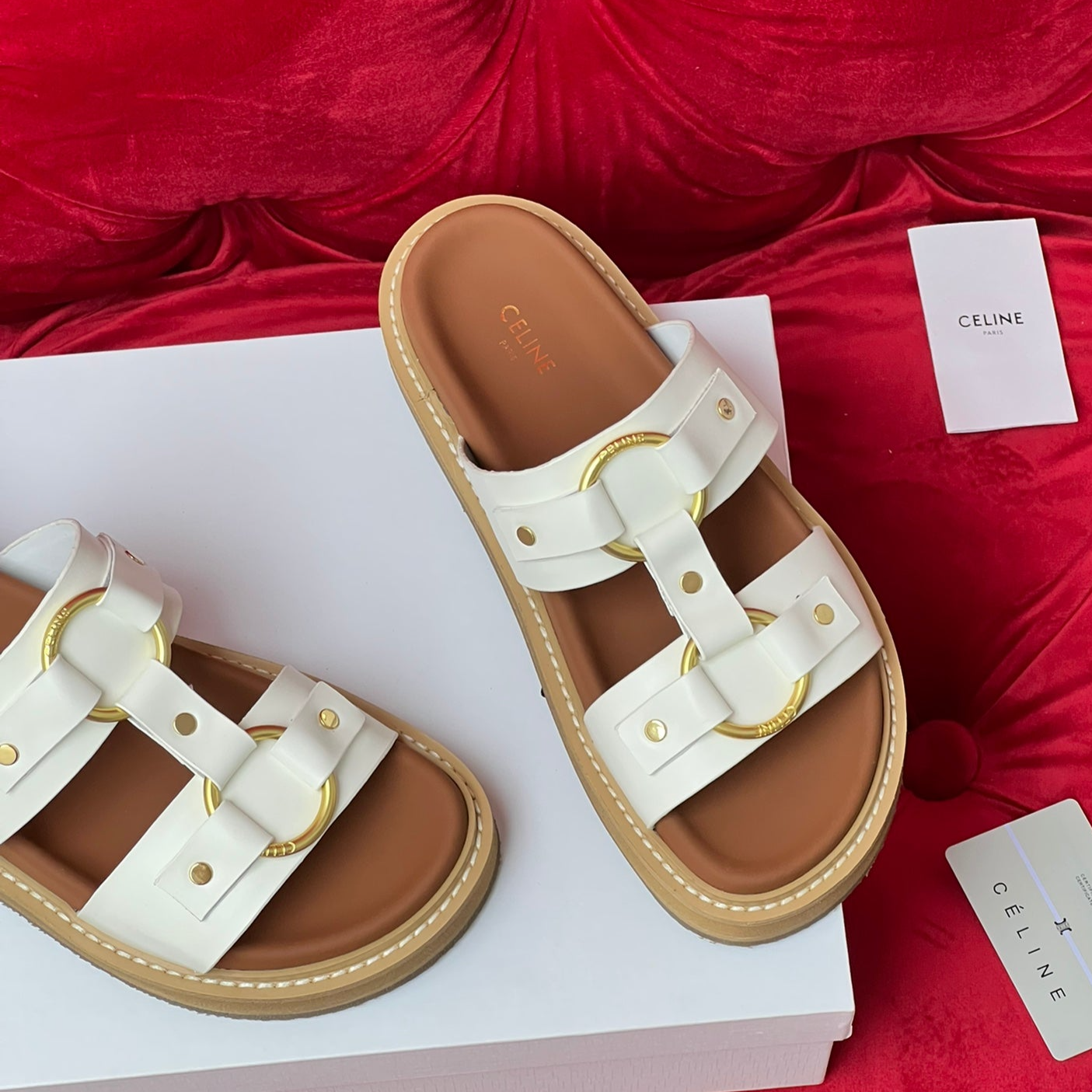 Sandal Flat White Brown Canvas - 35