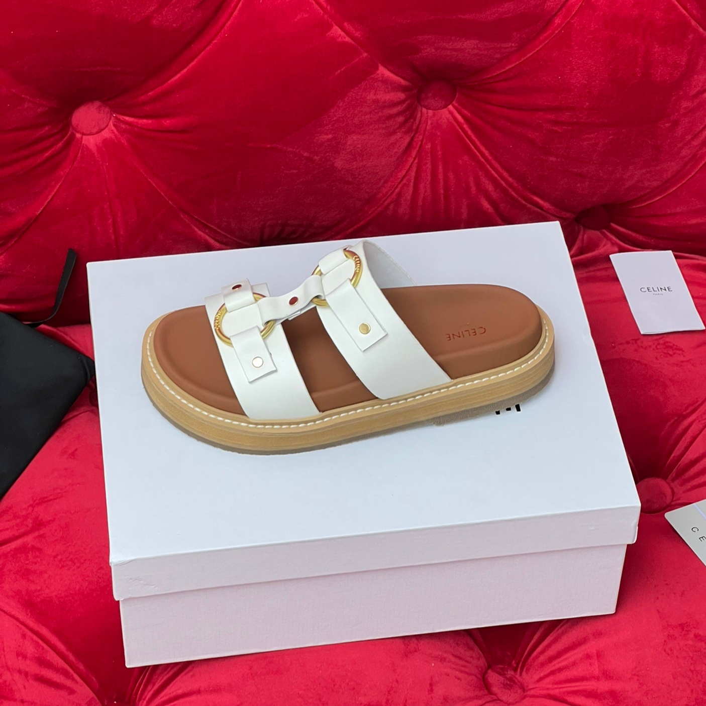 Sandal Flat White Brown Canvas - 35