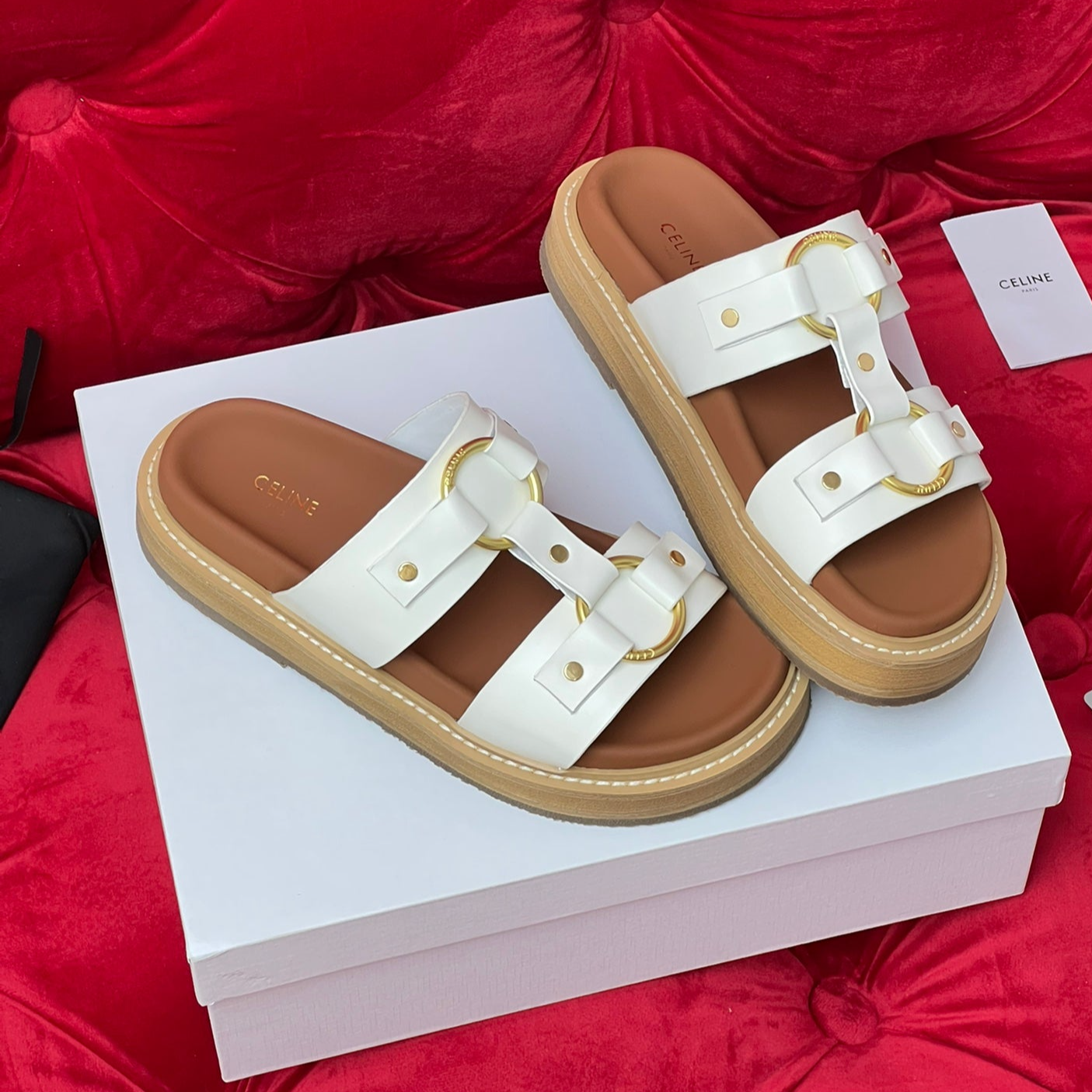 Sandal Flat White Brown Canvas - 35