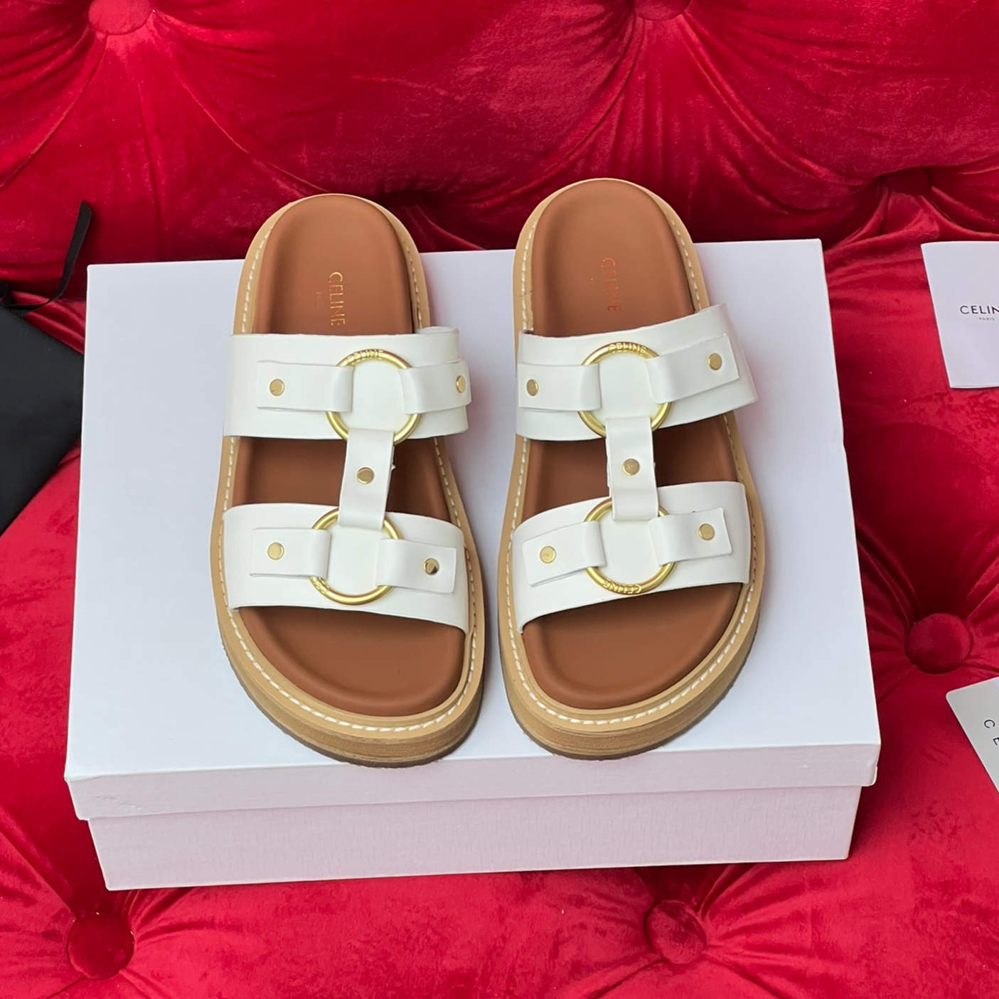 Sandal Flat White Brown Canvas - 35