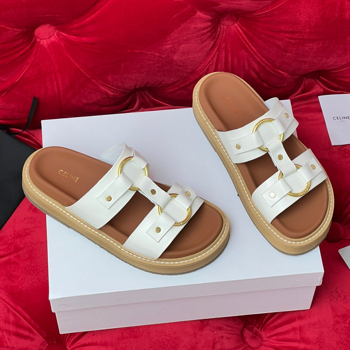 Sandal Flat White Brown Canvas - 35