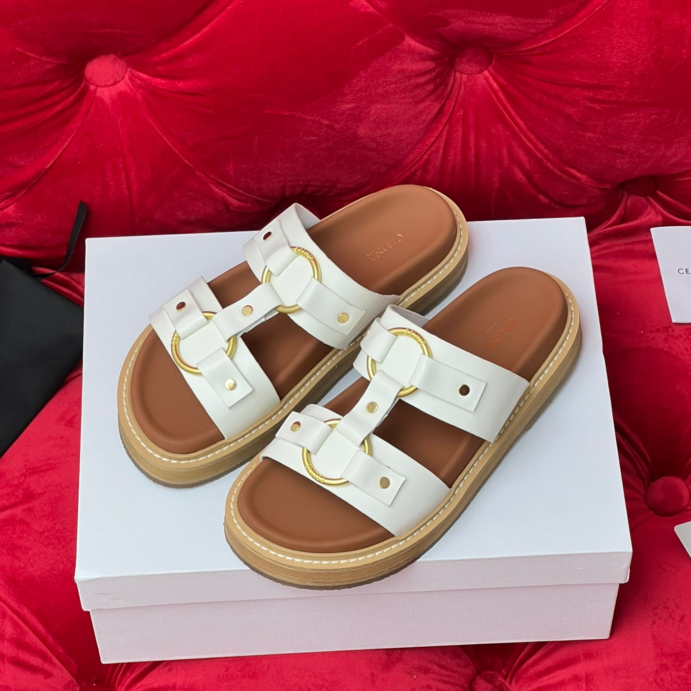 Sandal Flat White Brown Canvas - 35