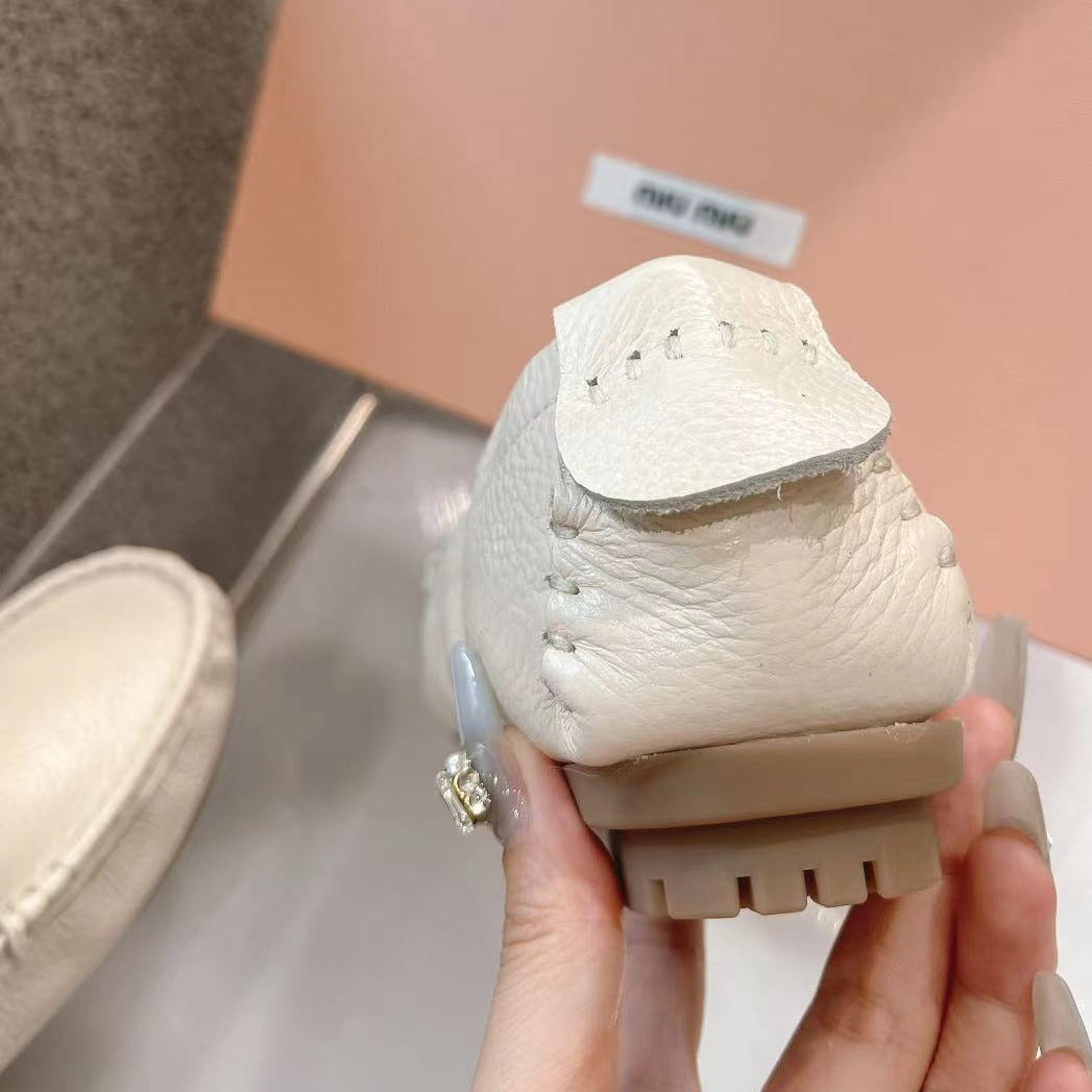 SLIP-ON HAND-SEWN SHOES WHITE CREAM COWHIDE - 35
