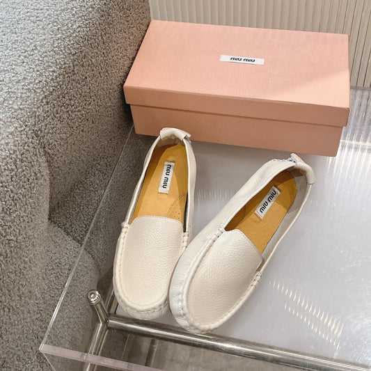 SLIP-ON HAND-SEWN SHOES WHITE CREAM COWHIDE - 35