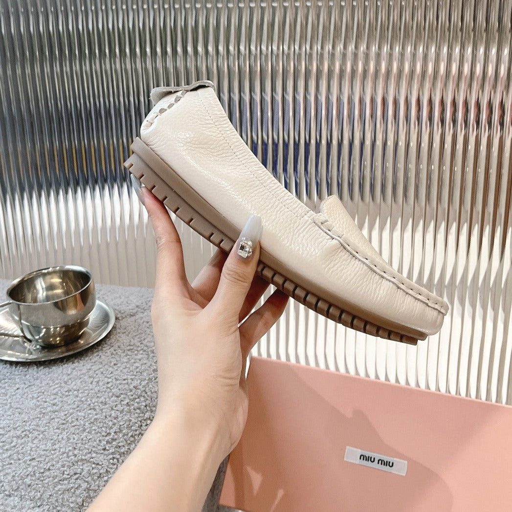 SLIP-ON HAND-SEWN SHOES WHITE CREAM COWHIDE - 35