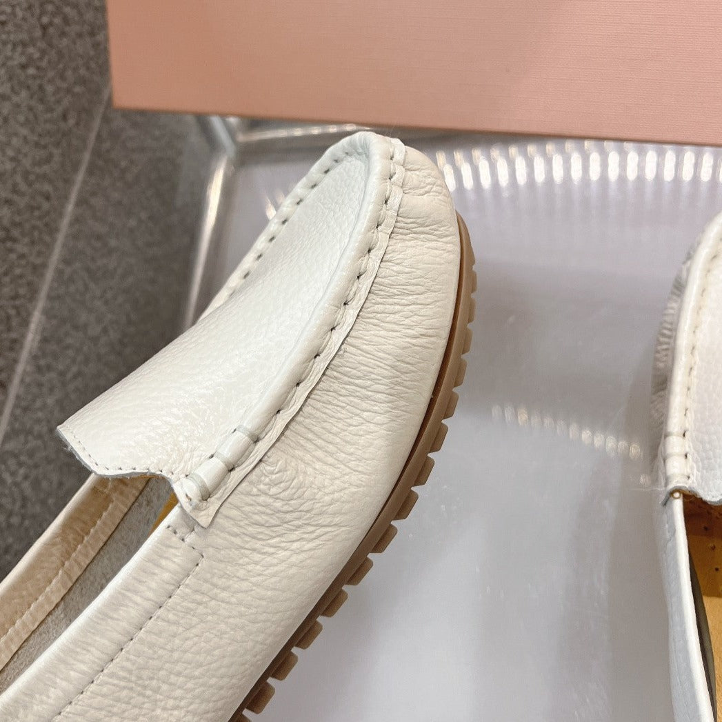 SLIP-ON HAND-SEWN SHOES WHITE CREAM COWHIDE - 35