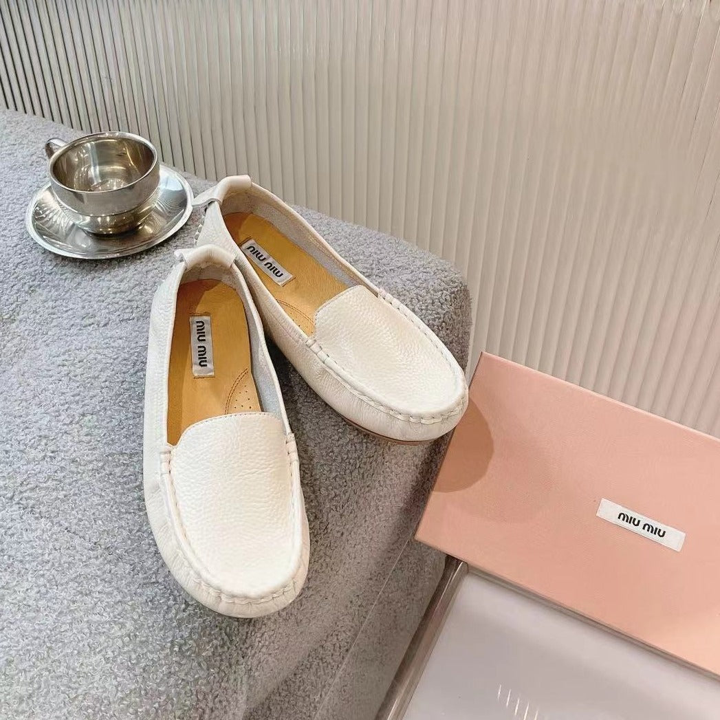 SLIP-ON HAND-SEWN SHOES WHITE CREAM COWHIDE - 35