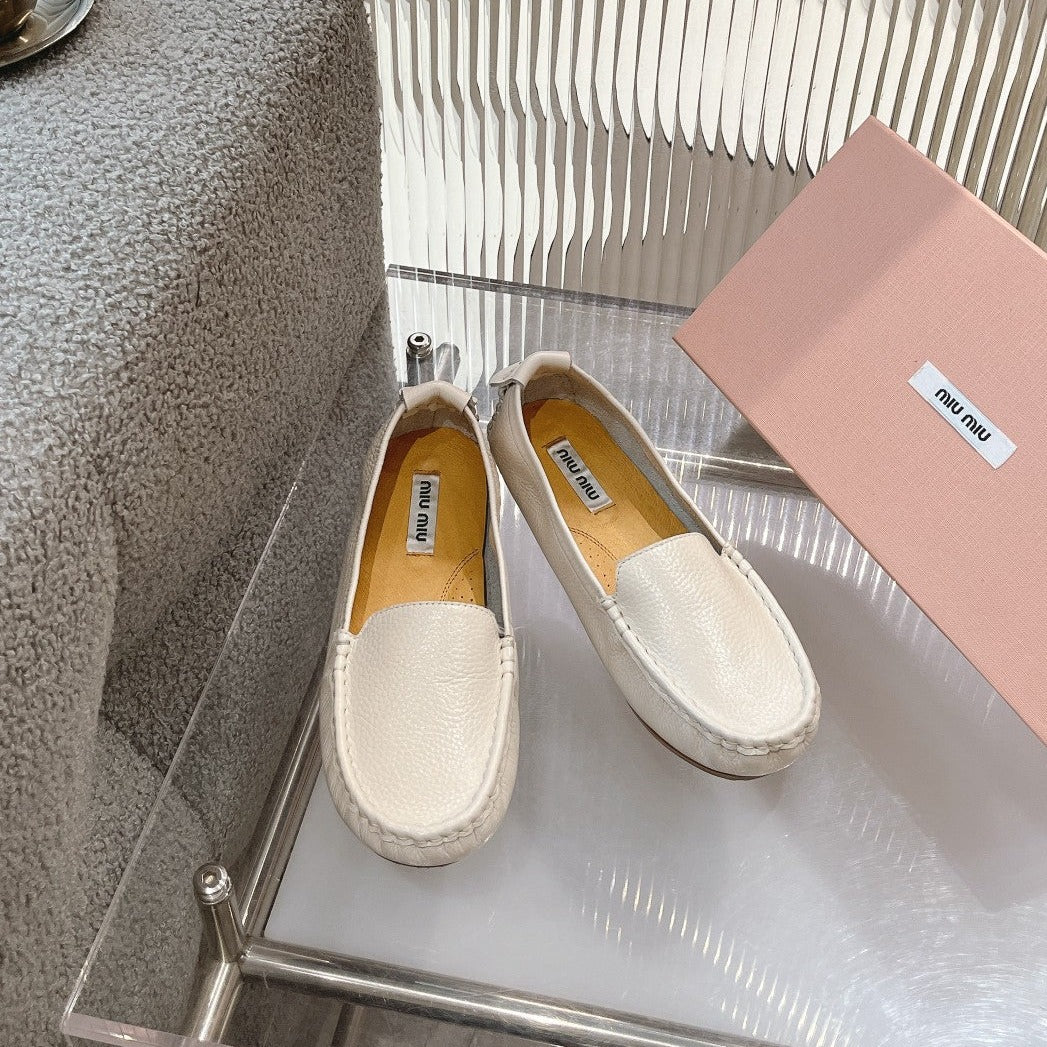 SLIP-ON HAND-SEWN SHOES WHITE CREAM COWHIDE - 35