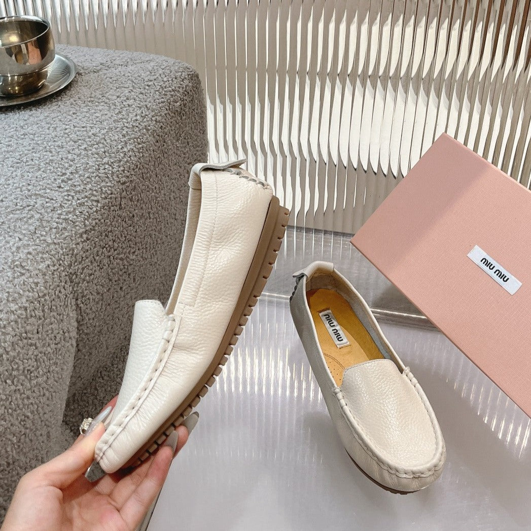 SLIP-ON HAND-SEWN SHOES WHITE CREAM COWHIDE - 35