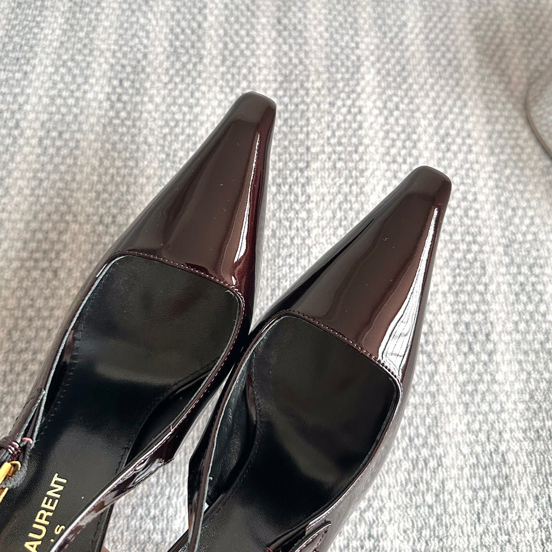 LEE SLINGBACK PUMPS 105 IN MAROON PATENT LEATHER GOLD HEEL - 35
