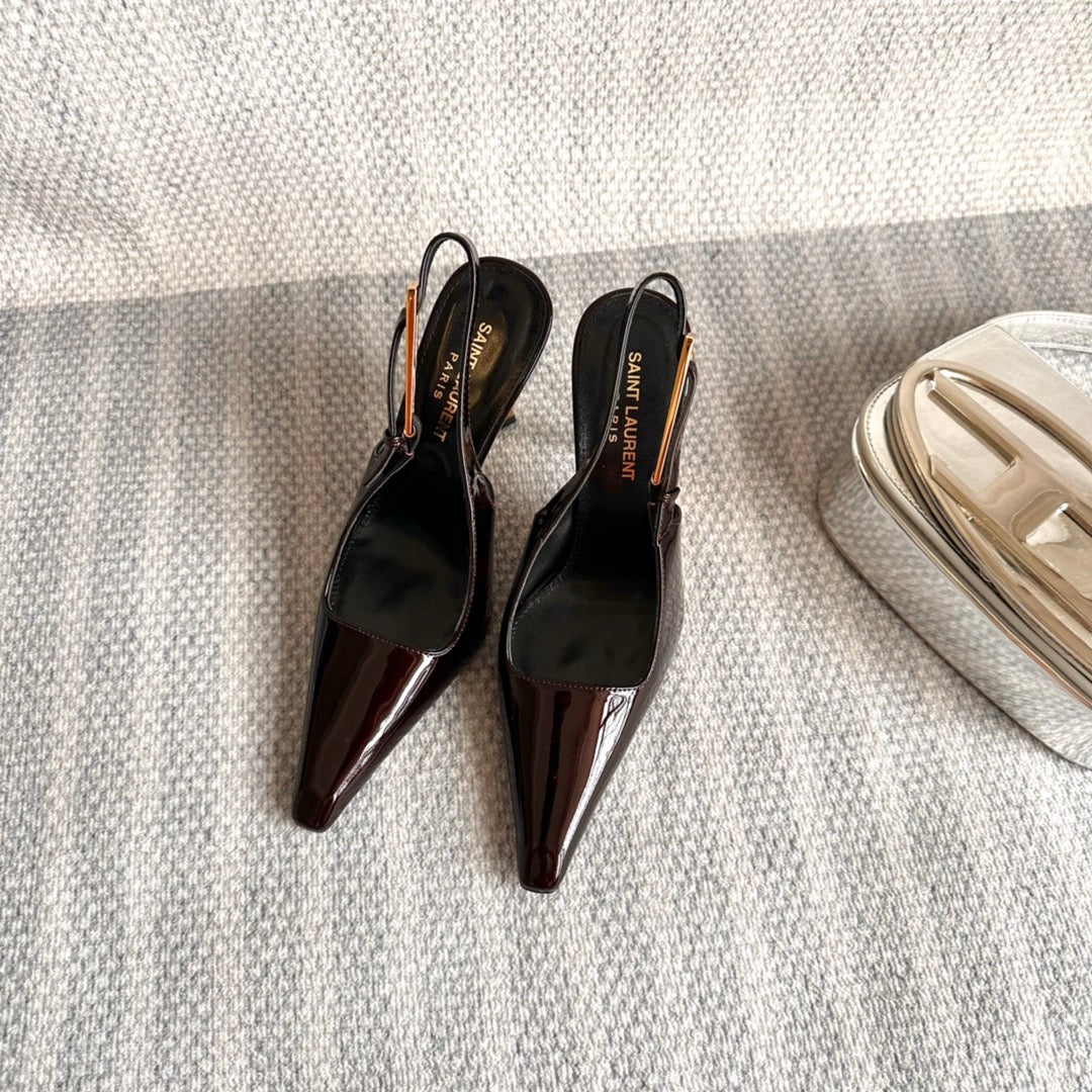 LEE SLINGBACK PUMPS 105 IN MAROON PATENT LEATHER GOLD HEEL - 35