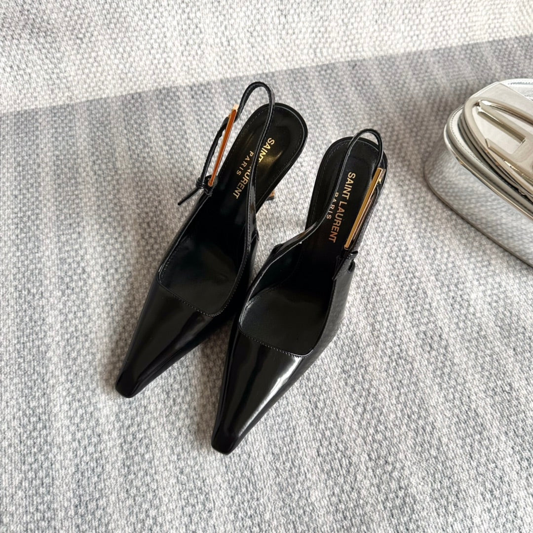 LEE SLINGBACK PUMPS 105 IN BLACK PATENT LEATHER GOLD HEEL - 35