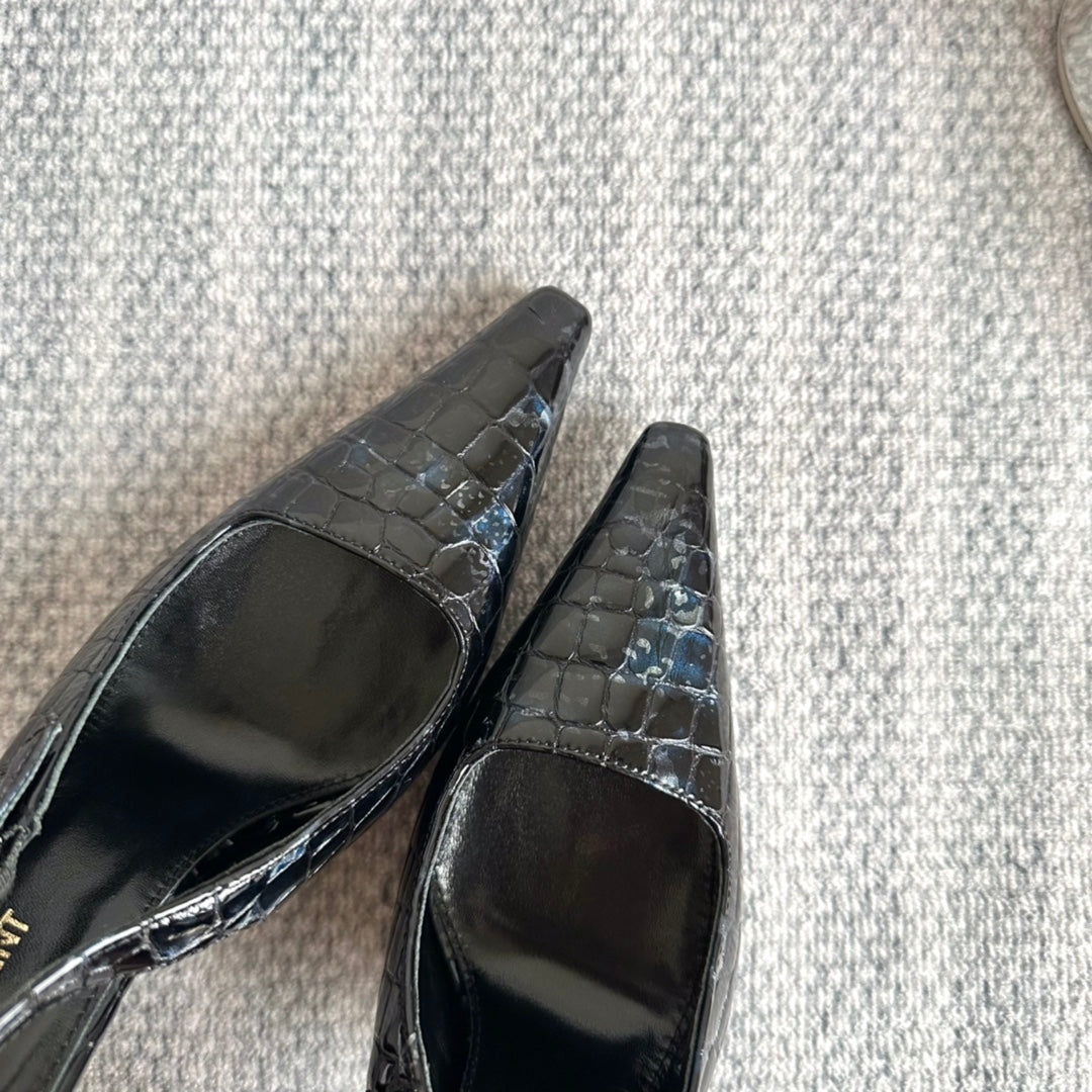 LEE SLINGBACK PUMPS 105 IN BLACK CROCODILE-EMBOSSED LEATHER - 35