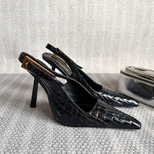 LEE SLINGBACK PUMPS 105 IN BLACK CROCODILE-EMBOSSED LEATHER - 35