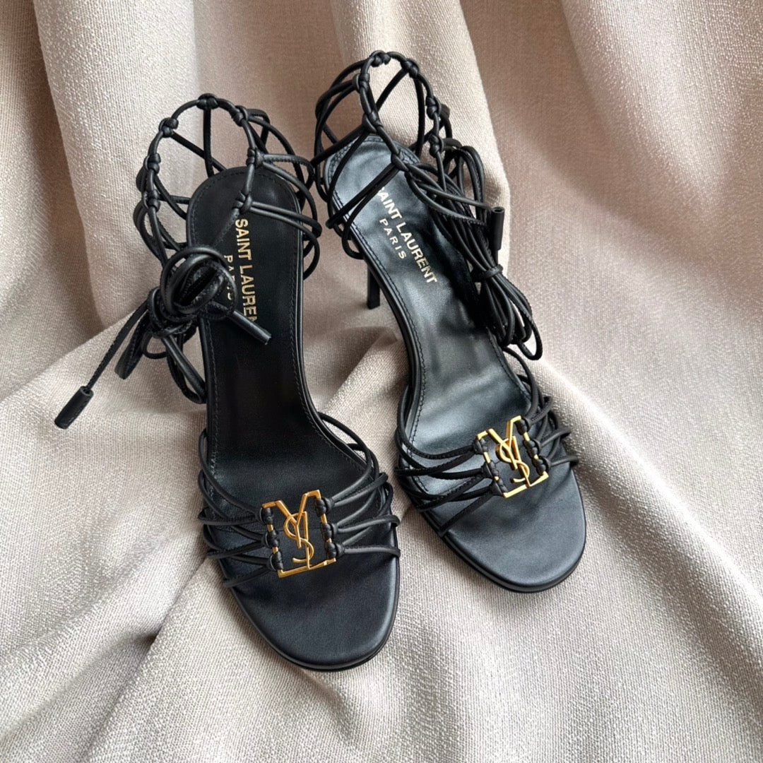 BABYLONE SANDALS 90 IN ALL BLACK LAMBSKIN - 35