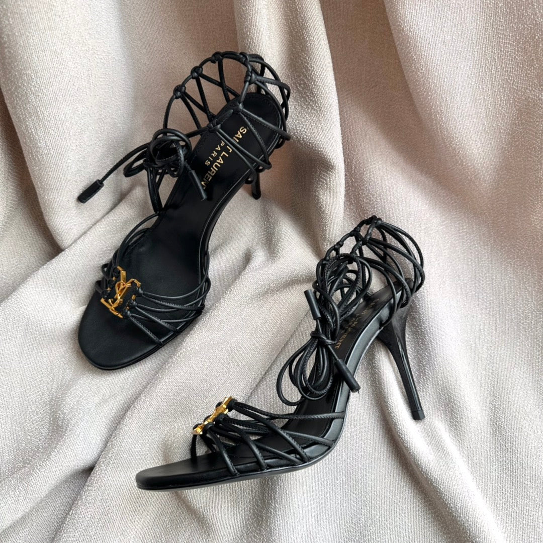 YSL HIGH HEEL 90MM IN BLACK CALFSKIN GOLD HARDWARE - 35